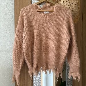 Airspace frayed coral pink sweater